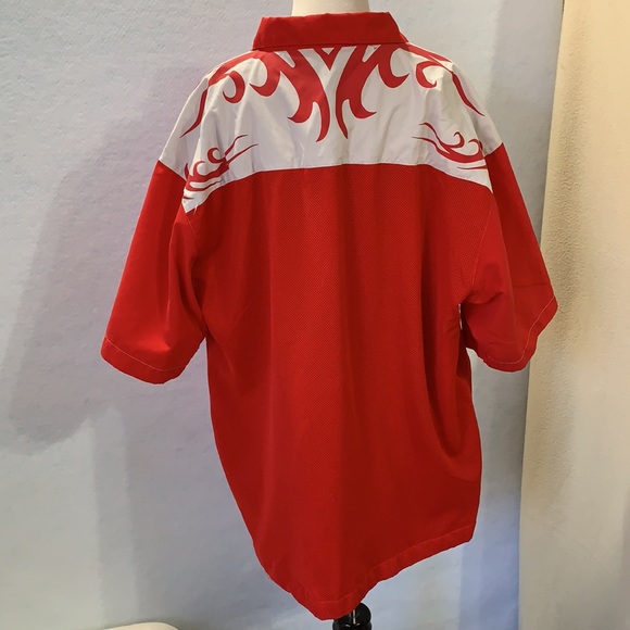 Red Racing Style Short Sleeve Button Down Shirt - Picture 6 of 12